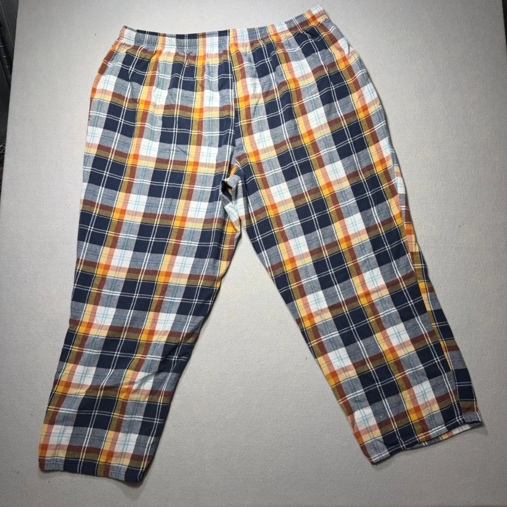 St Johns Bay Mens 2XL Pajama Pants Blue Orange Plaid Flannel Cotton Sleepwear